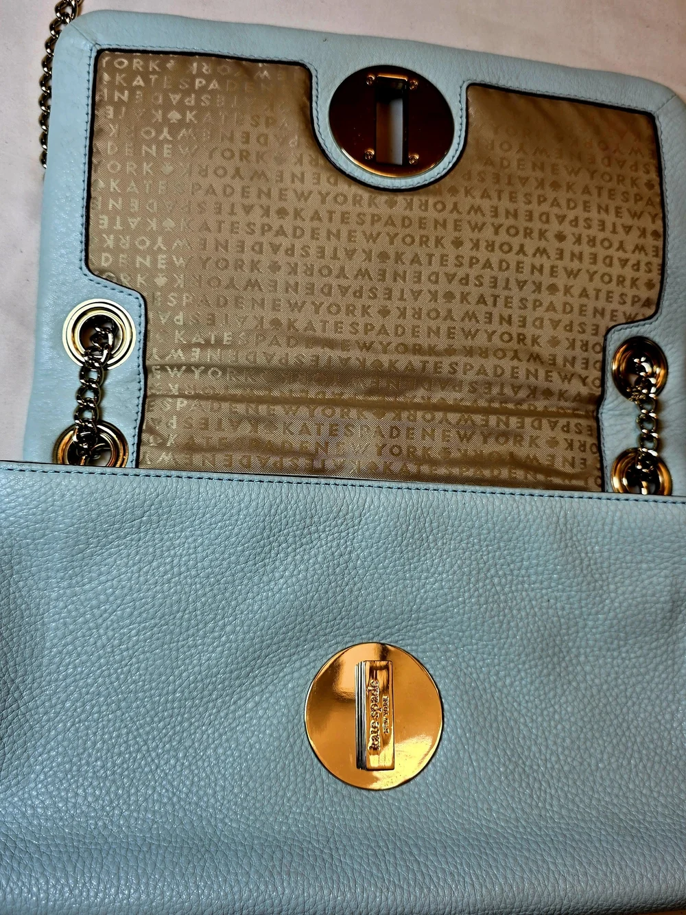 Kate Spade Blue Quilted Leather Chain Shoulder Bag Gold Turn Lock 2008-2012 Era